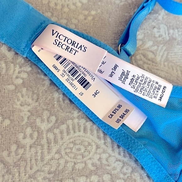 Brand New Victoria’s Secret Bombshell Rose Lace & Grommet Push-Up Bra Capri Blue - Picture 10 of 15
